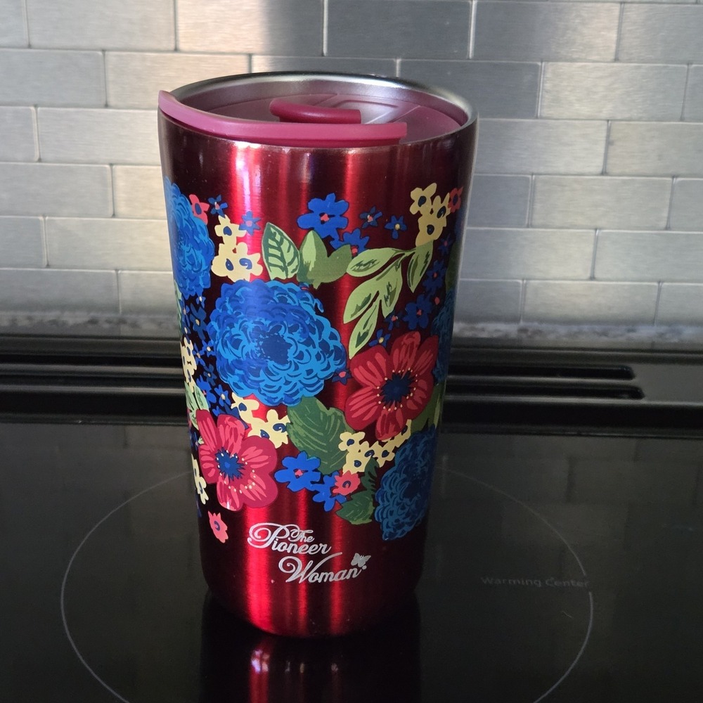 Pioneer Woman Red Vintage Floral Stainless Steel Insulated Coffee Mug Tumbler
